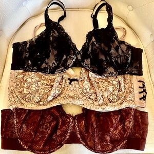Cacique Lace Bra Set - Black, Cream, deep mauve